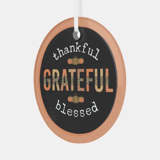 Dankbar, gesegnet Spaß Leopard Print Fall Ornament Aus Glas (Vorderseite links)