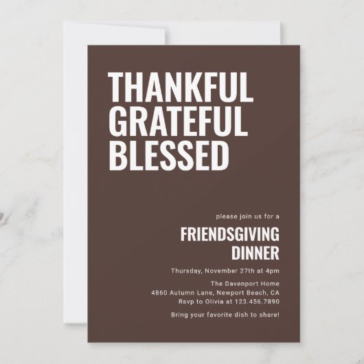Dankbar, gesegnet und freundschaftlich zum Abendes Einladung (Vorderseite)