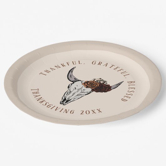 Dankbar, gesegnet Western Erntedank Pappteller (Schrägansicht)