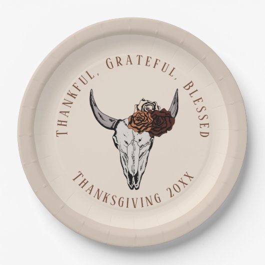 Dankbar, gesegnet Western Erntedank Pappteller (Vorderseite)