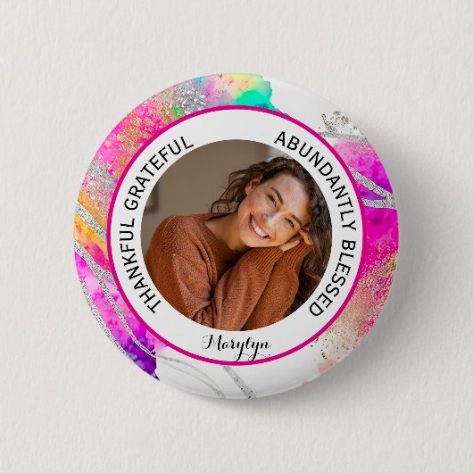 Dankbar Gesegnet Zitat Foto Regenbogen Button (Vorderseite)