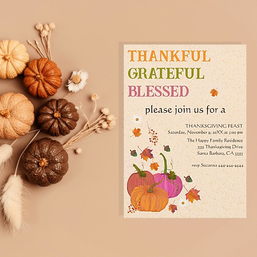 Dankbar gesegnete Kürbis fallen Einladung