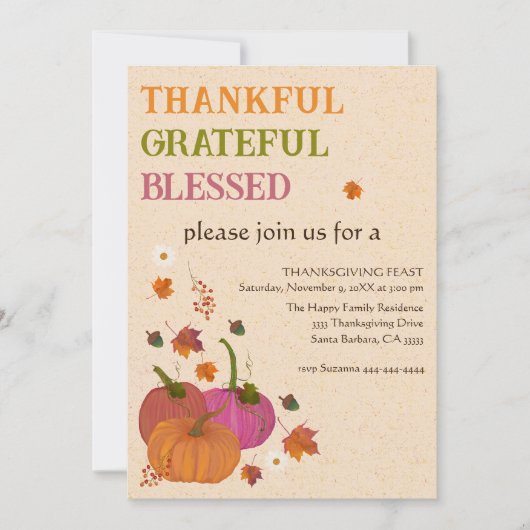 Dankbar gesegnete Kürbis fallen Einladung (Vorderseite)