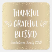 Dankbar gesegnete Typografie Gold Holiday Quadratischer Aufkleber (Vorderseite)