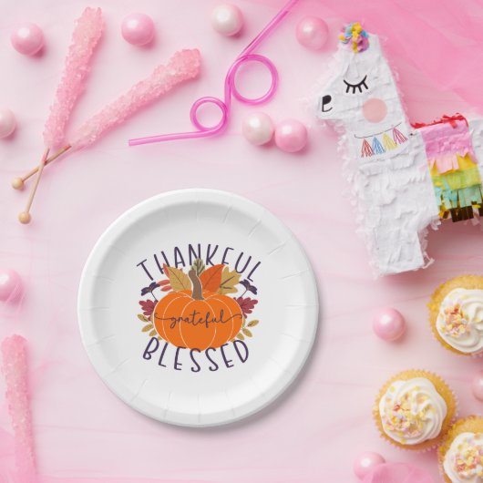 Dankbar, gesegneter Erntedank Pumpkin Pappteller (Party)