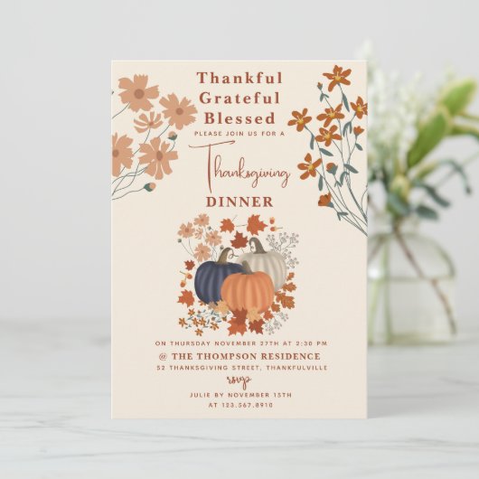 Dankbar, gesegneter Pumpkin-Erntedank Einladung (Stehend Vorderseite)