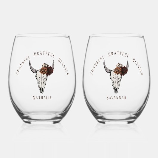 Dankbar, gesegneter Western Freundschaft Weinglas Ohne Stiel (Vorderseite)