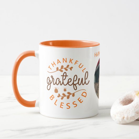 Dankbar Gesegnetes Erntedankfest Foto Tasse (Mit Donut)