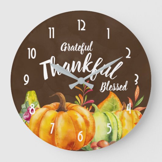 Dankbar Glücklicherweise gesegnete Pumpkins in Was Große Wanduhr (Vorderseite)