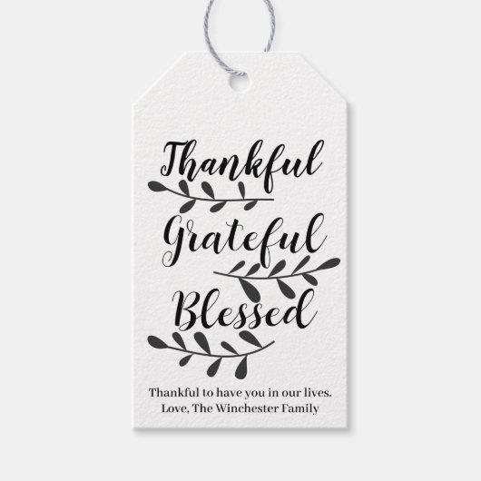 Dankbar Grateful Bleges Custom Script Text Geschenkanhänger (Vorderseite)