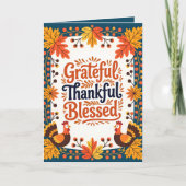 Dankbar Grateful Seligen Fall Folies und Truthähne Karte (Vorderseite)