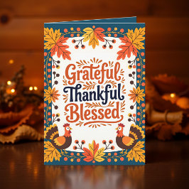 Dankbar Grateful Seligen Fall Folies und Truthähne Karte