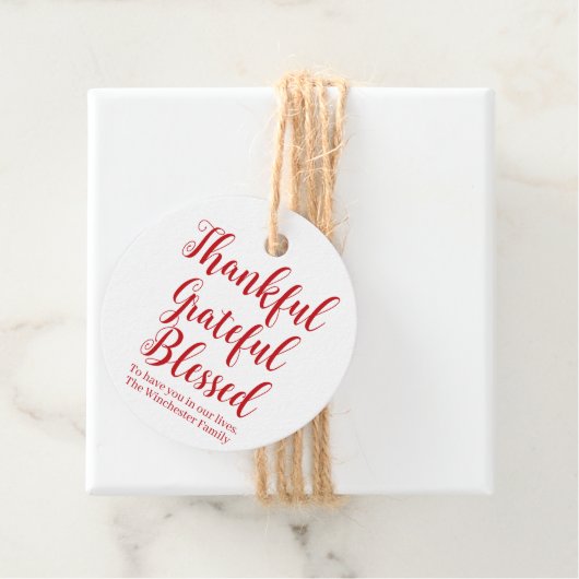 Dankbar Gratewert Gesegnetes rotes Drehbuch Urlaub Geschenkanhänger (Beispiel)