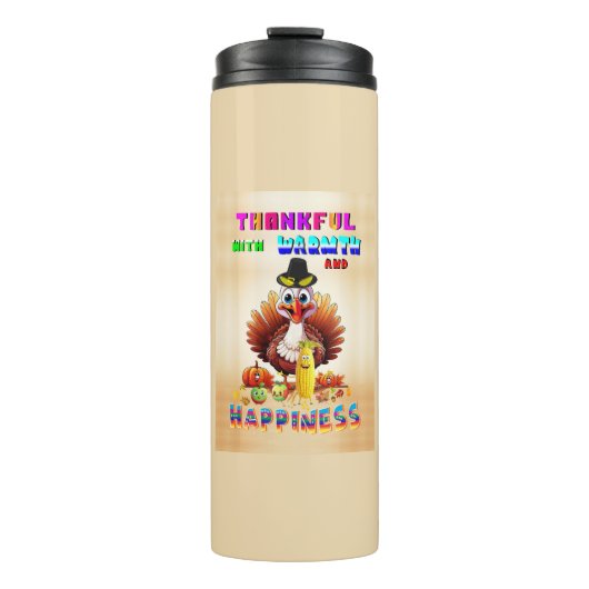 Dankbar mit Wärme und Glück Thermosbecher (Vorderseite)