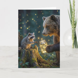 Dankbär mit Waschbär und Glühwürchen Karte