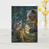 Dankbär mit Waschbär und Glühwürchen Karte (Gelbe Blume)