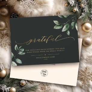 dankbar Modern Calligraphy Eucalyptus Gold Logo Feiertagskarte
