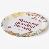 Dankbar | Monogramm für den Erntedank Herbst Pappteller (Schrägansicht)