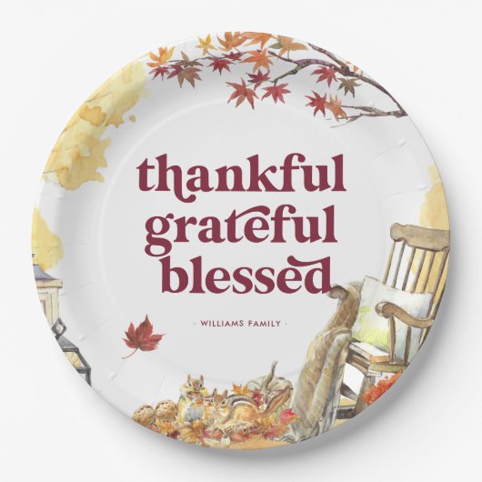 Dankbar | Monogramm für den Erntedank Herbst Pappteller (Vorderseite)
