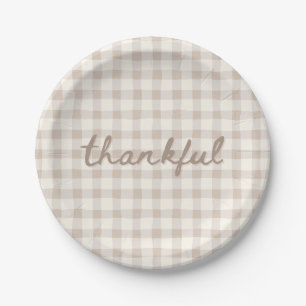 Dankbar Neutral Tan Gingham Pappteller