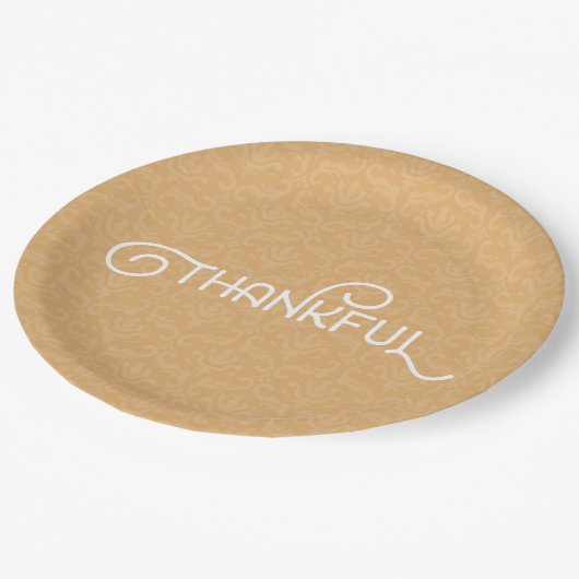 Dankbar ・ Niedliche Herbstdamasken-Teller Pappteller (Schrägansicht)