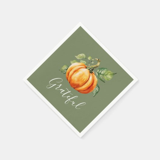 Dankbar Orange Pumpkin Erntedank Moss Green Serviette (Ecke)