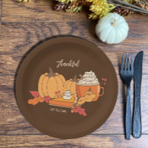 Dankbar Pumpkin alles Brown Paper Plate