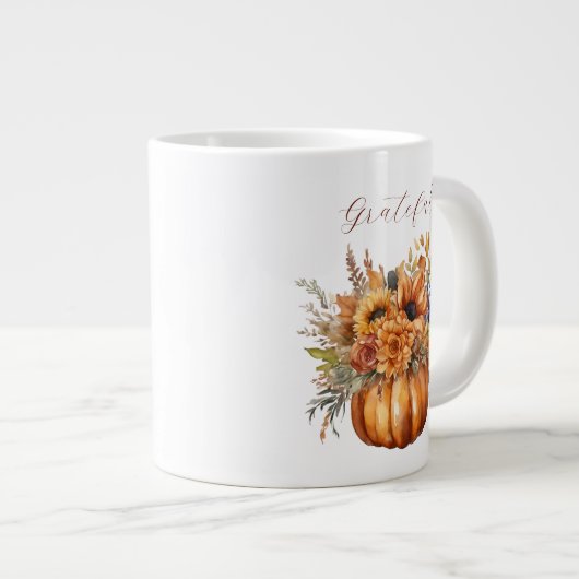 Dankbar-Pumpkin mit Blume- Jumbo-Tasse (Vorderseite Rechts)