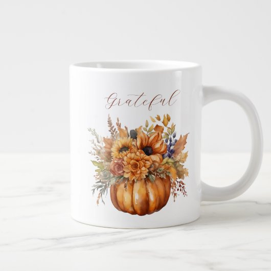 Dankbar-Pumpkin mit Blume- Jumbo-Tasse (Rechts)
