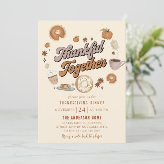 Dankbar Pumpkin Pie Erntedank Dinner Einladung (Stehend Vorderseite)