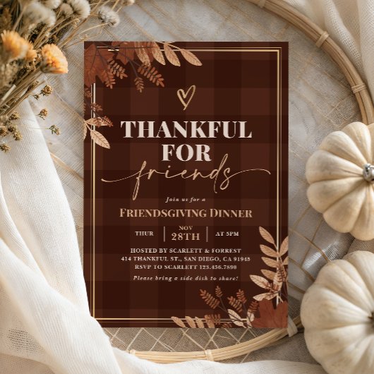 Dankbar Rustic Gold Fall Friendsgiving Dinner Einladung