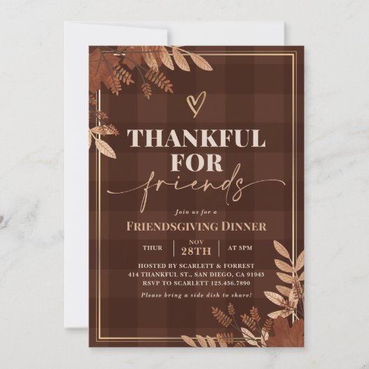 Dankbar Rustic Gold Fall Friendsgiving Dinner Einladung (Vorderseite)