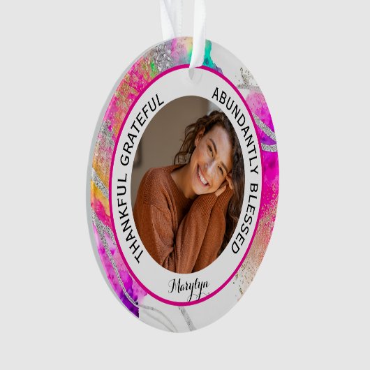 Dankbar, Selig gesegnet Foto Rainbow Ornament (Vorderseite)