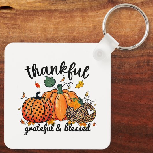 Dankbar Seligen Autumn Pumpkin Schlüsselanhänger (Rückseite)