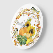 Dankbar Sonnenblumenfall Pumpkin Floral Wasserfarb Große Wanduhr (Winkel)