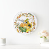 Dankbar Sonnenblumenfall Pumpkin Floral Wasserfarb Große Wanduhr (Zuhause)