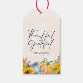 Dankbar und dankbar Pumpkin Sonnenblumen Individue Geschenkanhänger (Vorderseite)