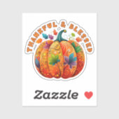 Dankbar und gesegnet Autumn Pumpkin Aufkleber (Blatt)