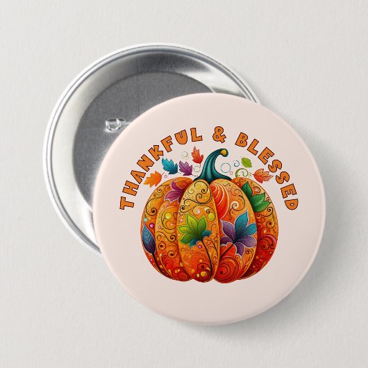 Dankbar und gesegnet Autumn Pumpkin Button (Vorne & Hinten)