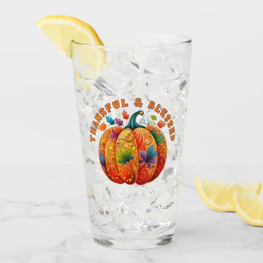 Dankbar und gesegnet Autumn Pumpkin Glas (Vorderseite Ice)