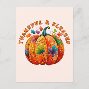 Dankbar und gesegnet Autumn Pumpkin Postkarte