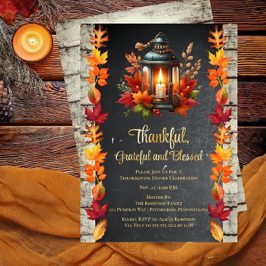 Dankbar und gesegnet Erntedank Dinner Folieneinladung