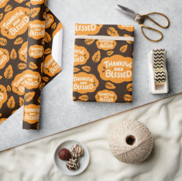 Dankbar und gesegnet Fall Orange Blätter Dark Brow Geschenkpapier