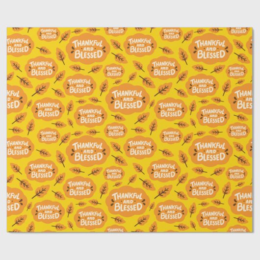 Dankbar und gesegnet Fall Orange Blätter Dunkelgel Geschenkpapier (Flach)