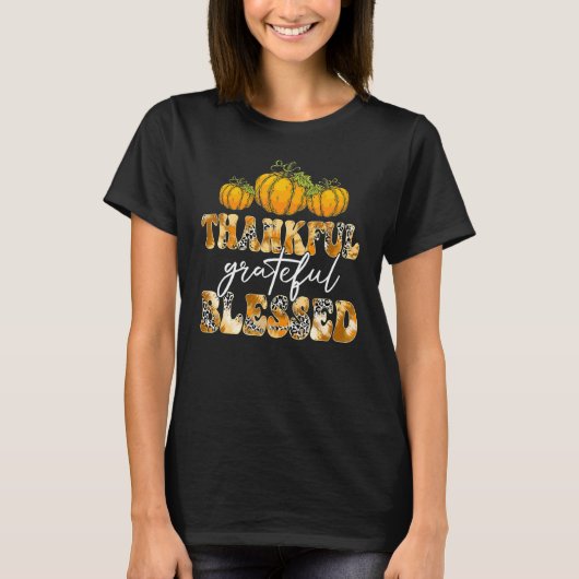 Dankbar und gesegnet Leopard Pumpkin Dank T-Shirt (Vorderseite)