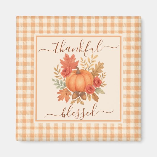 Dankbar und gesegnet Pumpkin | Fall Erntedank Magnet (Vorne)