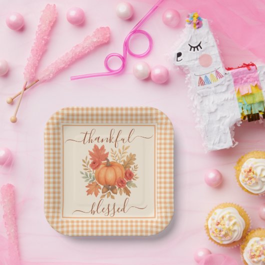 Dankbar und gesegnet Pumpkin | Fall Erntedank Pappteller (Party)