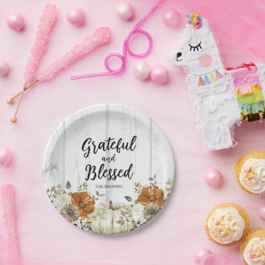 Dankbar und gesegnet Pumpkin Fall Erntedank Pappteller (Party)