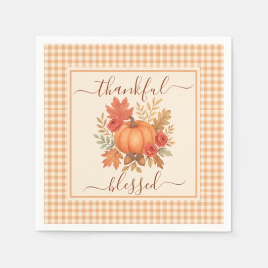 Dankbar und gesegnet Pumpkin | Fall Erntedank Serviette (Vorderseite)