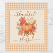 Dankbar und gesegnet Pumpkin | Fall Erntedank Weinetikett (Einzelnes Label)